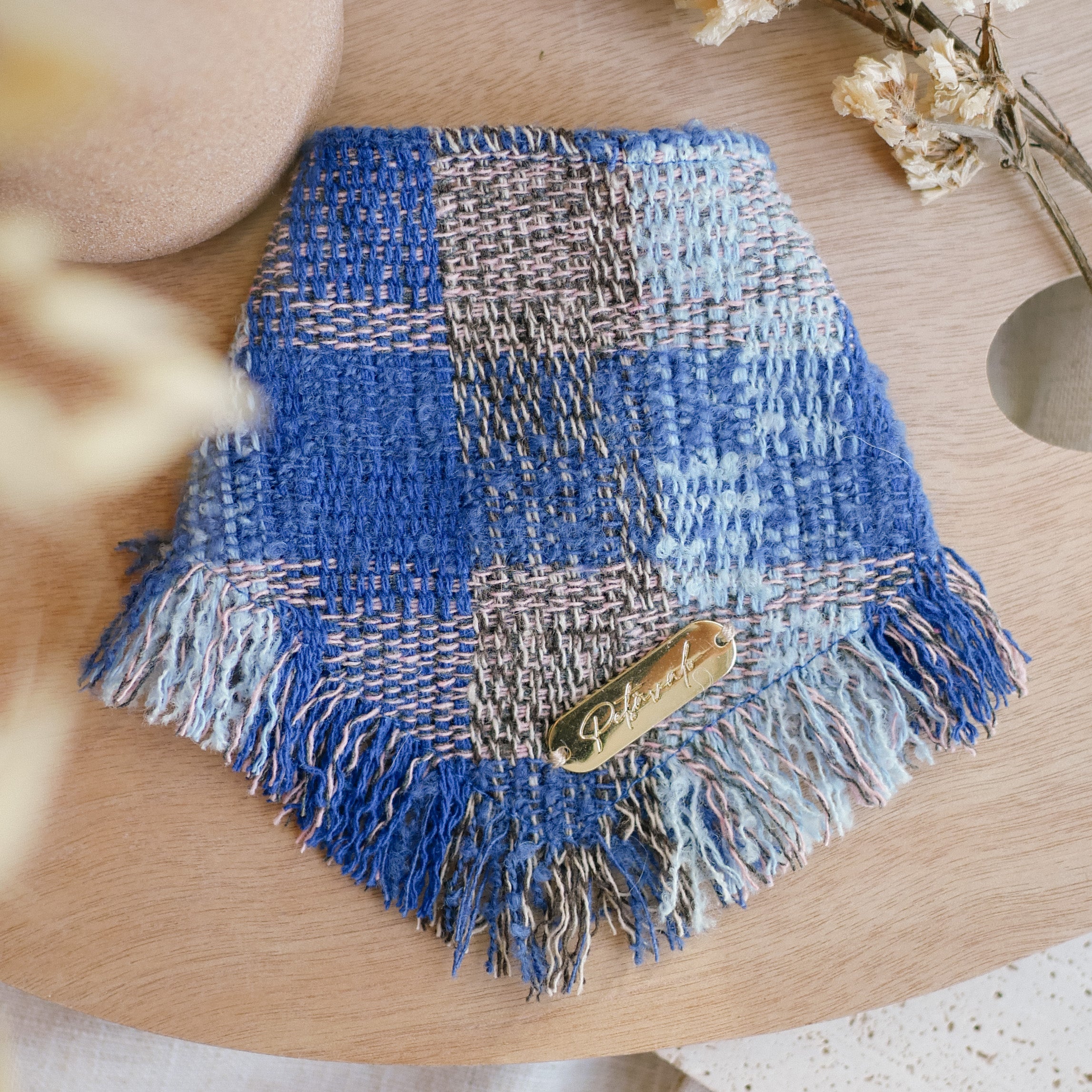 KAKU | Gingham Tassel Bandana - BLUE